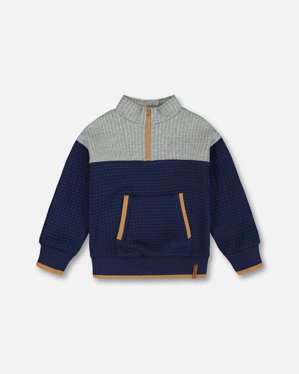 Deux Par Deux Deux Par Deux Quilted Jersey Half Zip Top with Pocket, Moonlight Blue - Little Miss Muffin Children & Home