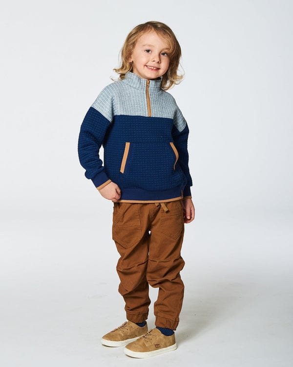 Deux Par Deux Deux Par Deux Quilted Jersey Half Zip Top with Pocket, Moonlight Blue - Little Miss Muffin Children & Home