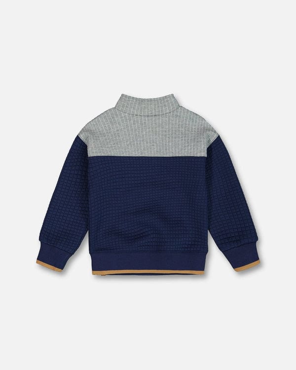 Deux Par Deux Deux Par Deux Quilted Jersey Half Zip Top with Pocket, Moonlight Blue - Little Miss Muffin Children & Home