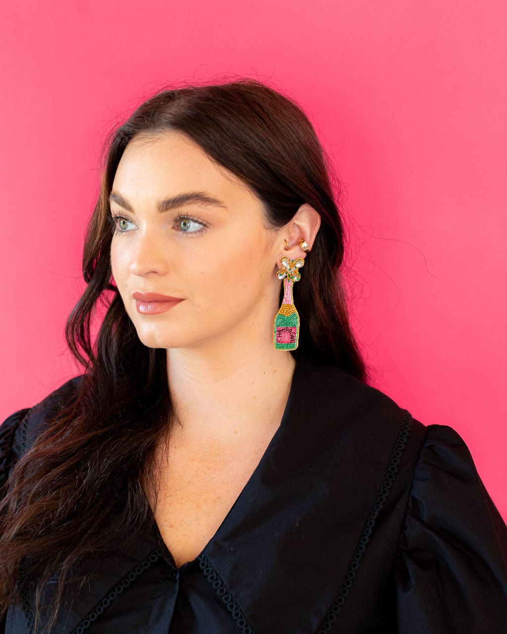 Golden Lily Pink & Green Champagne Bottle Earrings - Little Miss Muffin Children & Home