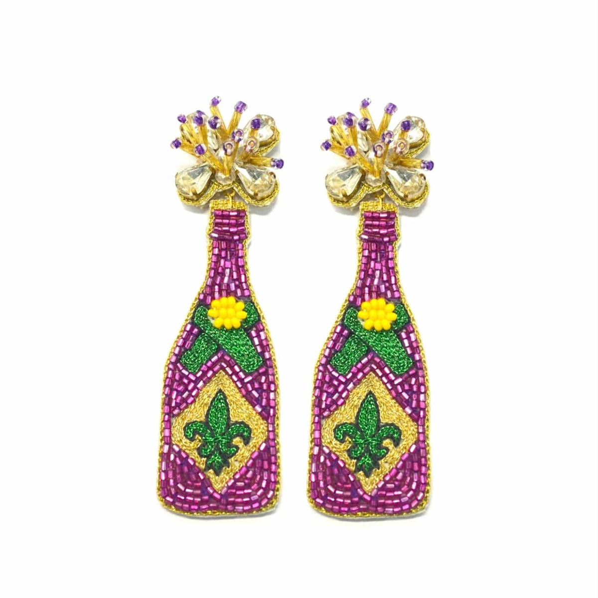 Golden Lily Mardi Gras Champagne Bottle Earrings - Little Miss Muffin Children & Home