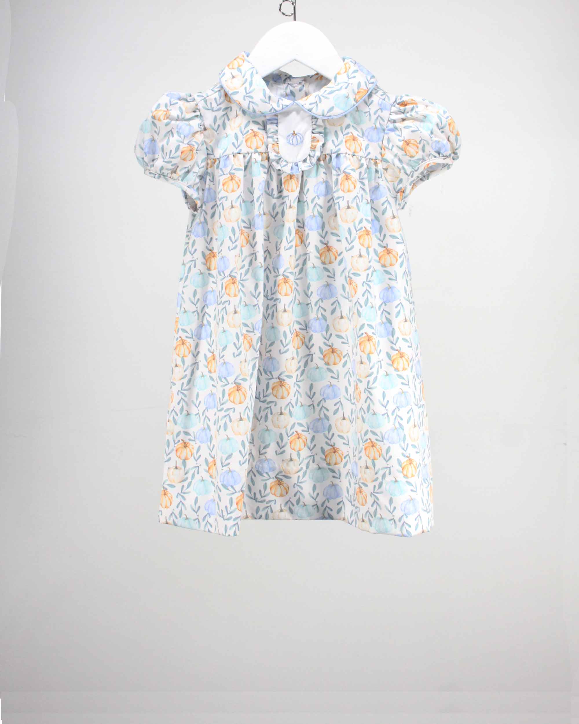 blue and orange floral pumpkin dress