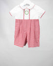 red plaid boys romper with wreath