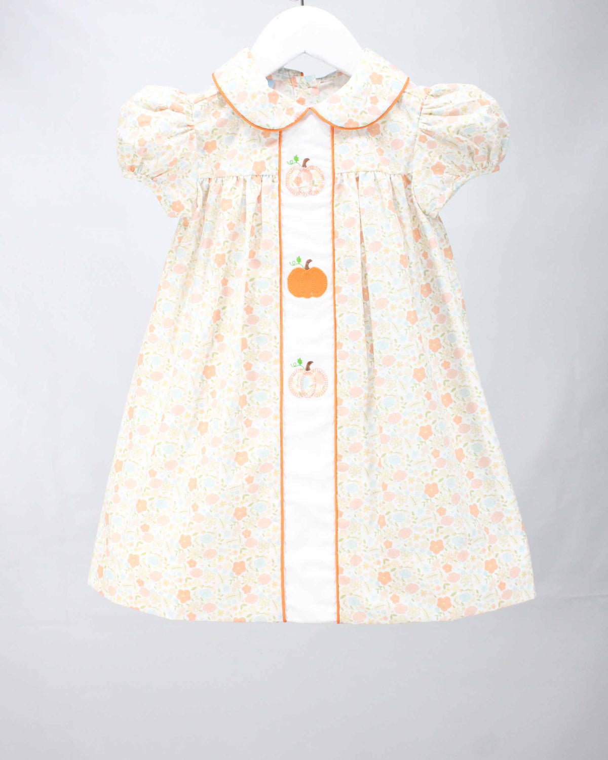 fall floral girls dress with pumpkins