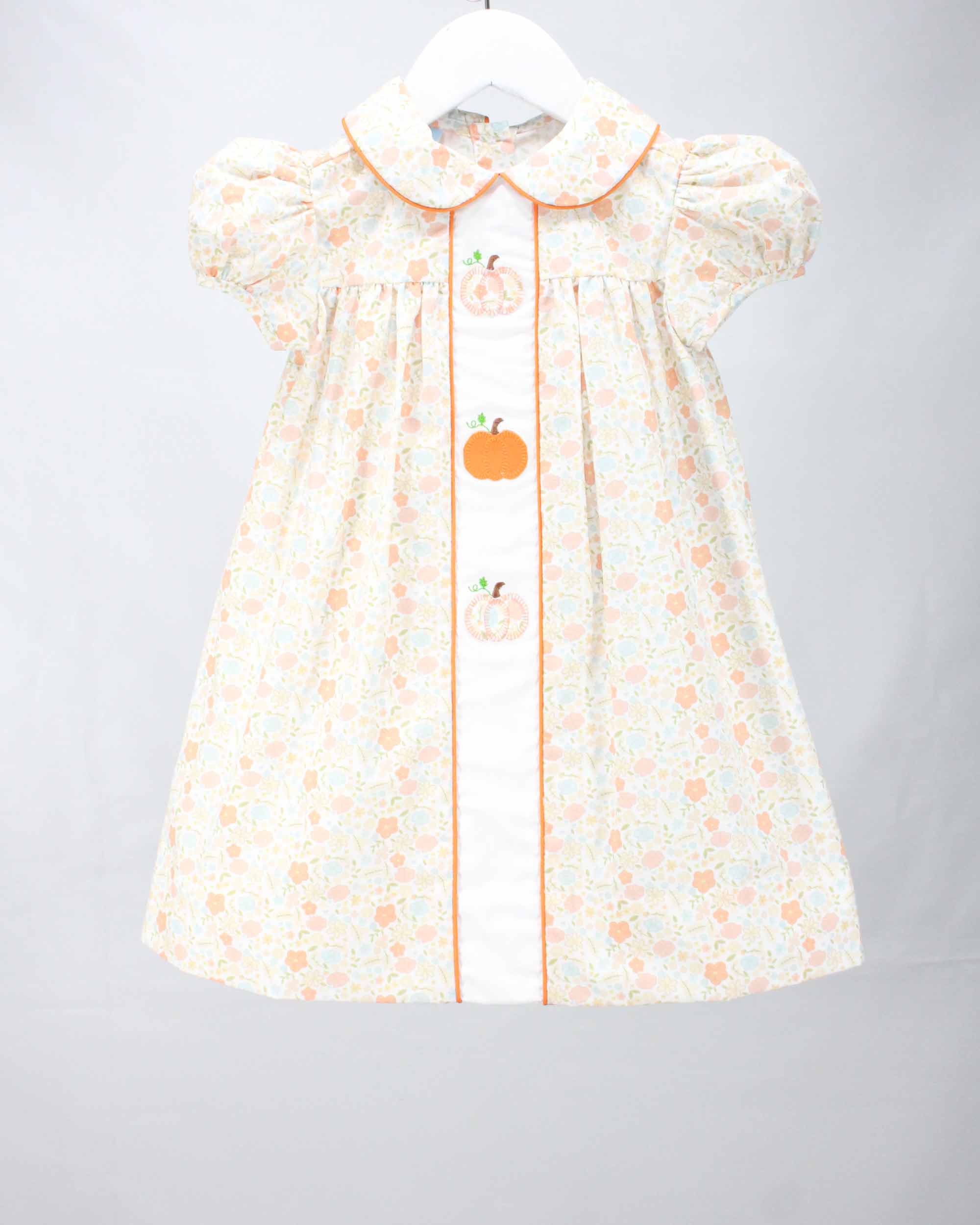 fall floral girls dress with pumpkins