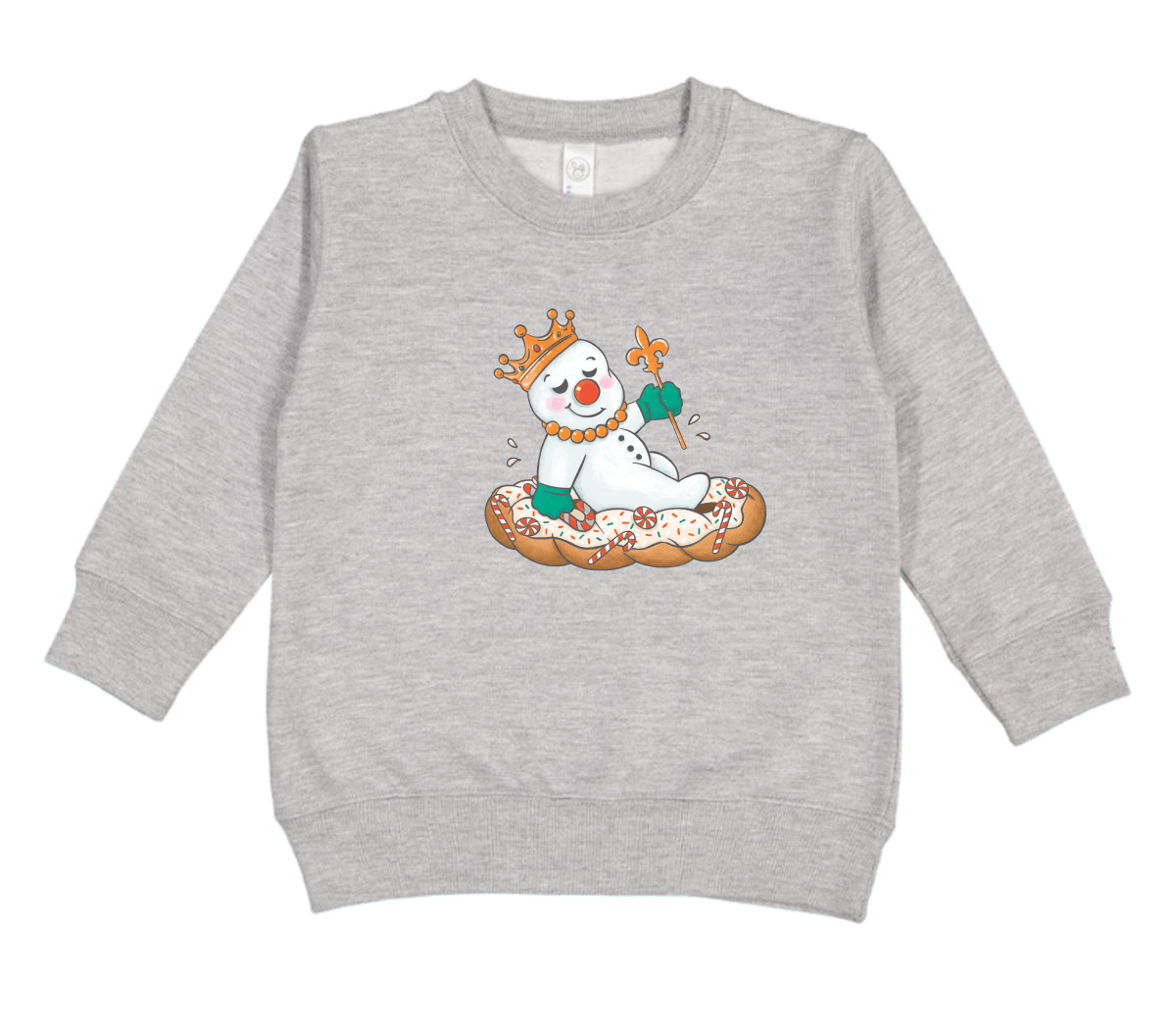 Whereable Art Whereable Art Mr Jingle King Cake Toddler Sweatshirt in Heather Grey - Little Miss Muffin Children & Home