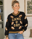 Game Day Varsity Letter V-Neck Quilted Sweatshirt with Sequin Footballs