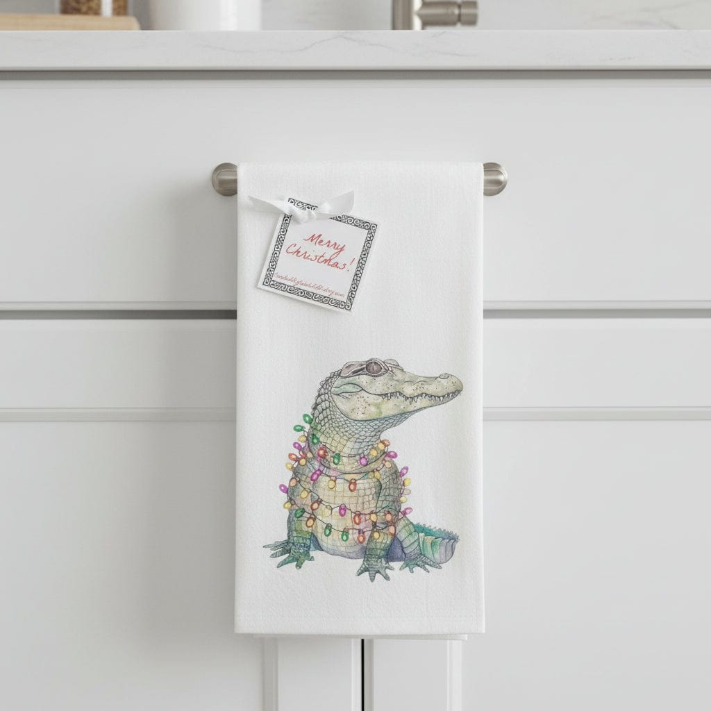 Gator Wrapped in Xmas Lights Towel