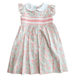 Geometric Smocked Pink Floral Print Peter Pan Collar Dress