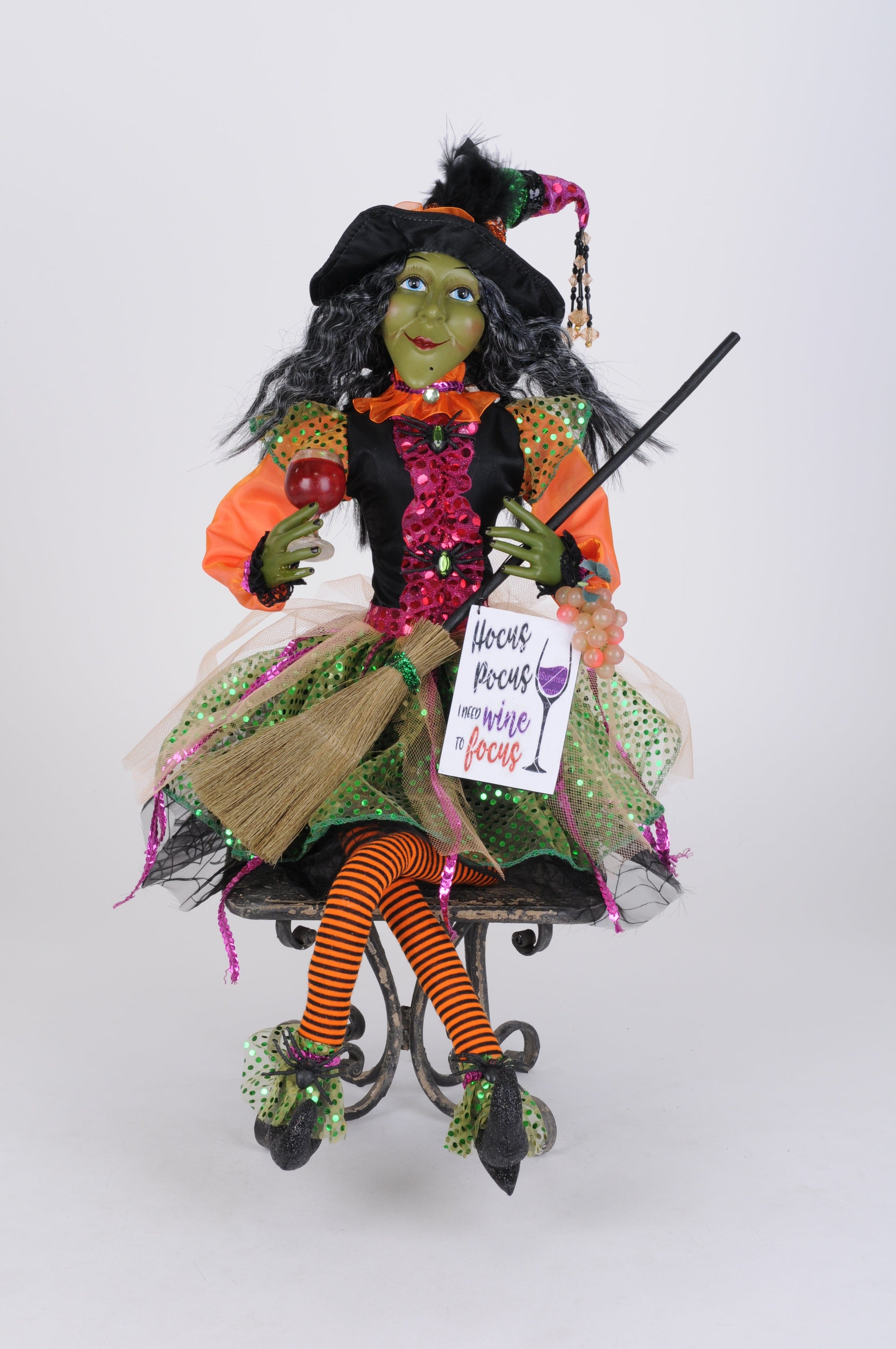 Glitzy Wine Witch halloween decor