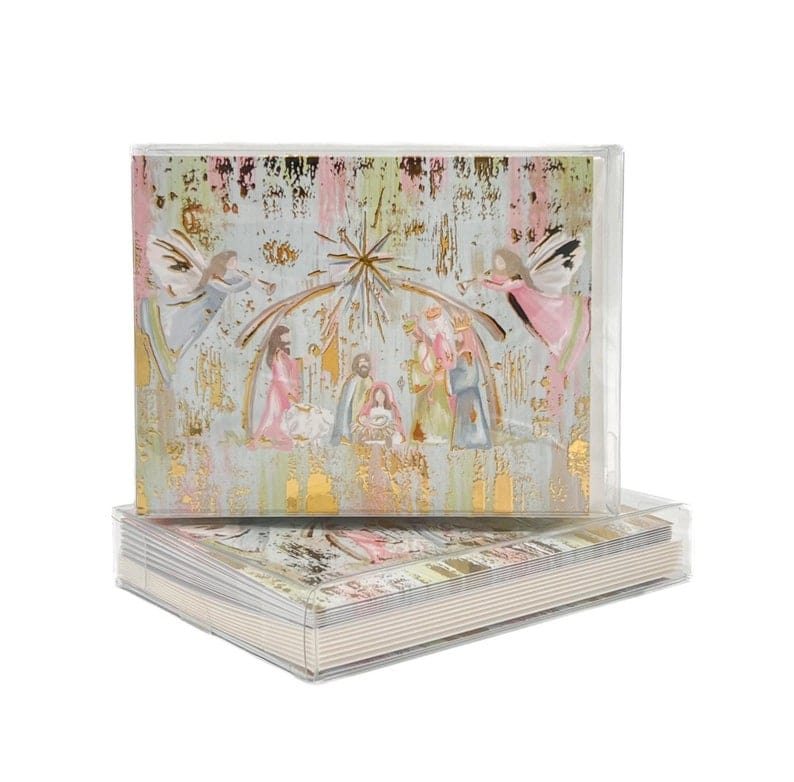 Gold Foil Pastel Nativity Note Cards