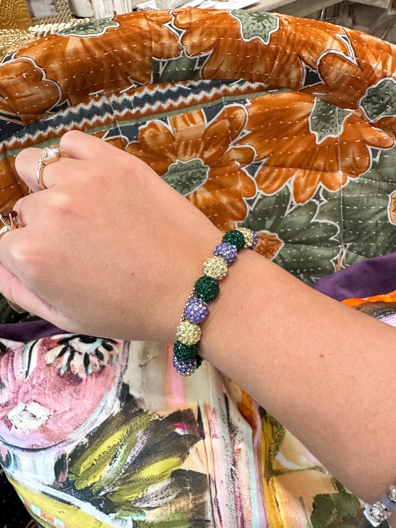 Gold, Purple & Green Rhinestone Bracelet
