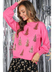 pink and gold sequin tree sweater