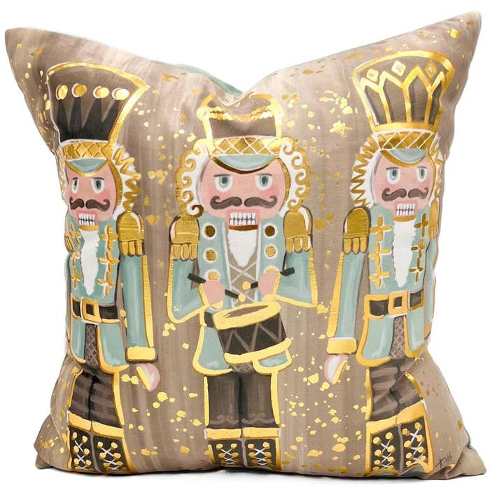 Golden Aqua Nutcrackers Velvet Pillow