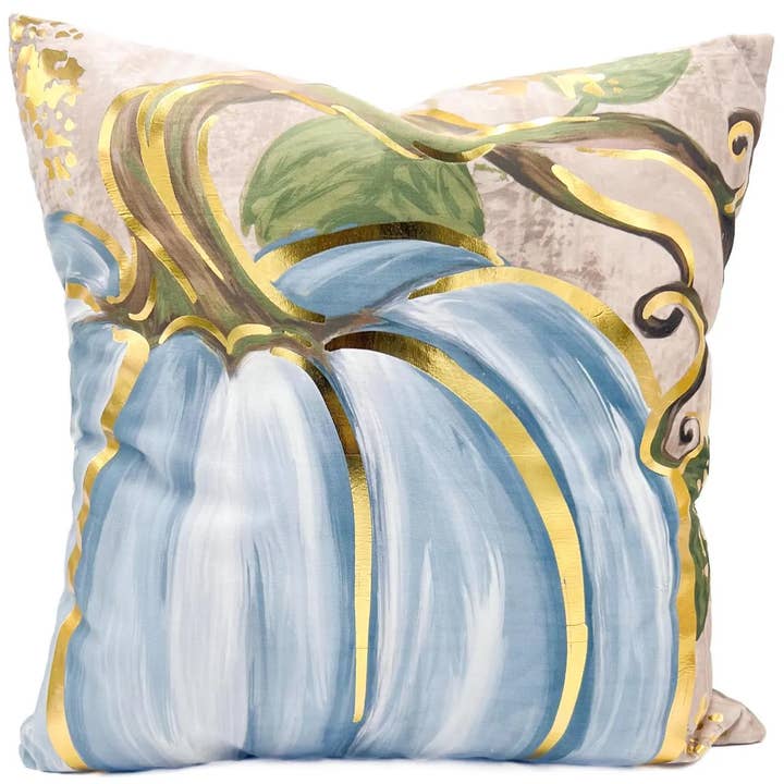 Golden Blue Pumpkin Velvet Pillow