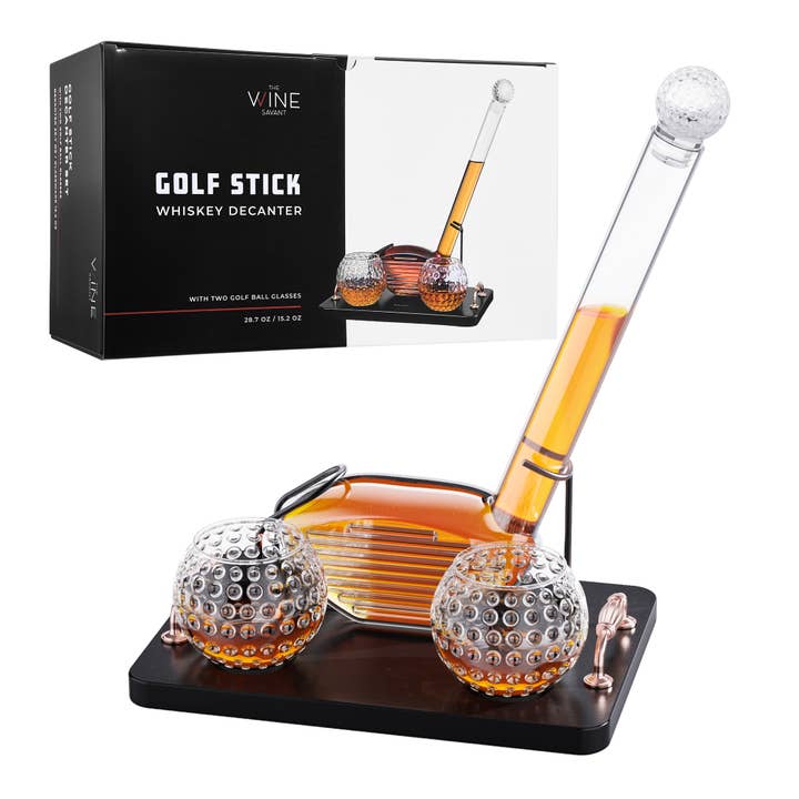 Golf Club Whiskey Decanter and 2 Golf Ball Glasses