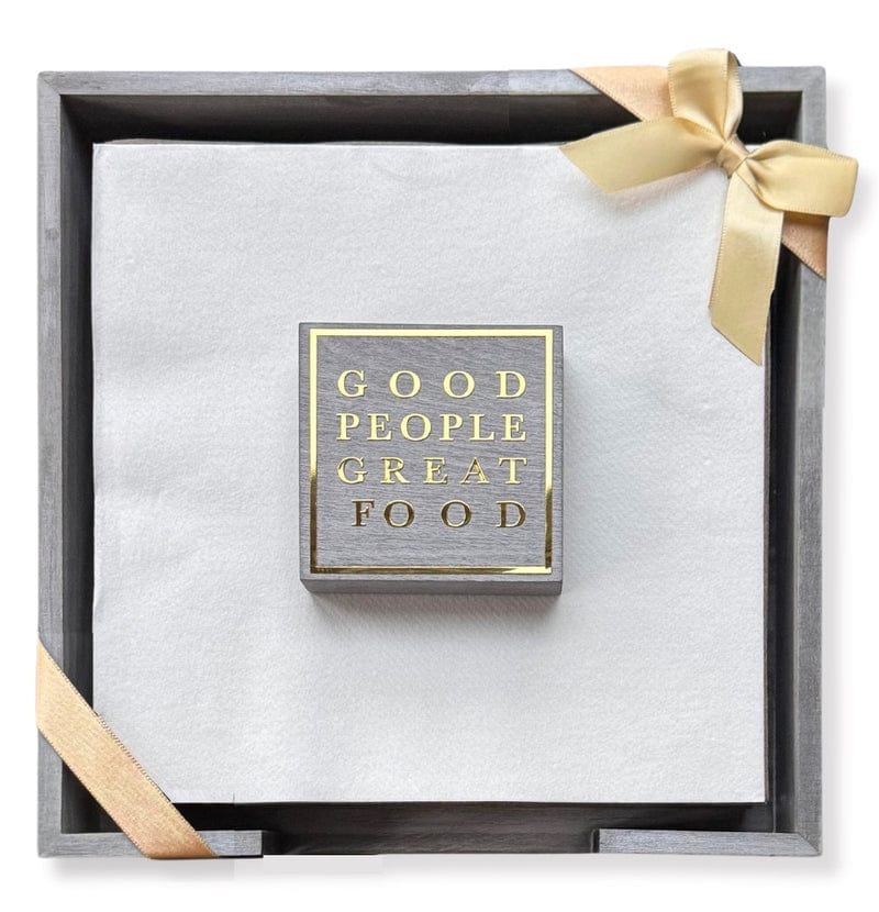 Good People Great Food Smoked Oak Gray Dinner Napkin Set
