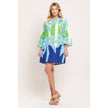 Green Blue Palm Tree Tropical Printed Woven Mini Dress