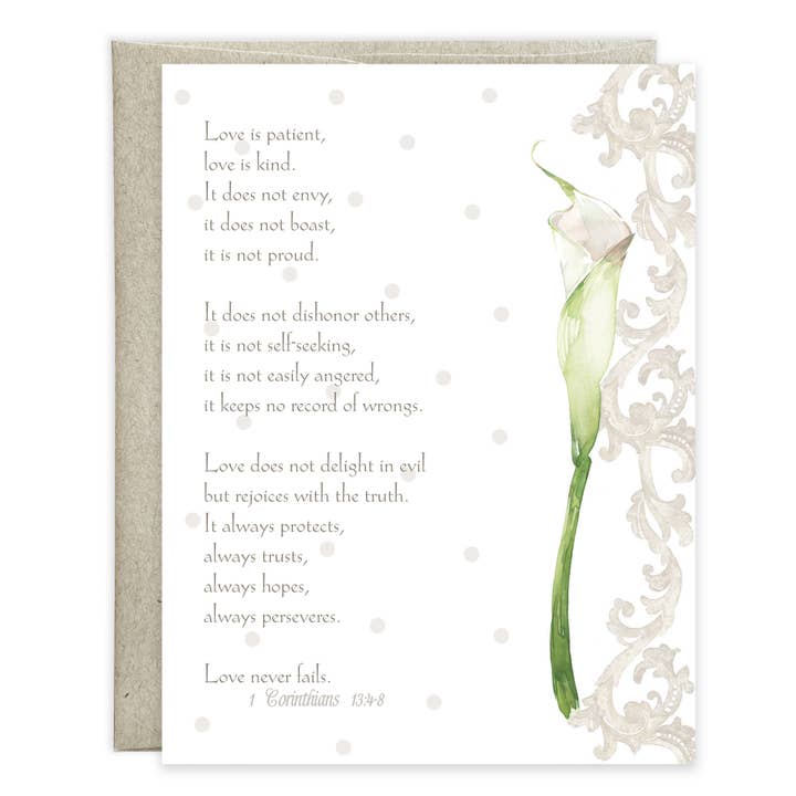 Greeting card with calla lily design and inspirational text 