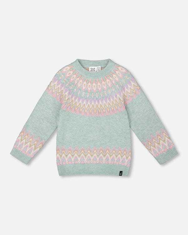 Deux Par Deux Sweater With Norwegian Jacquard in Mineral Blue - Little Miss Muffin Children & Home