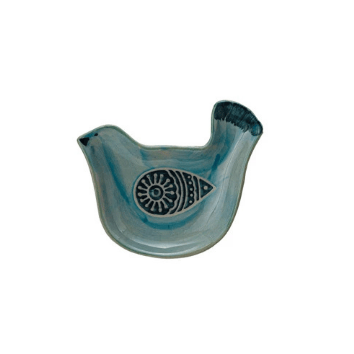 Hand-Painted Stoneware Bird Shaped Dish