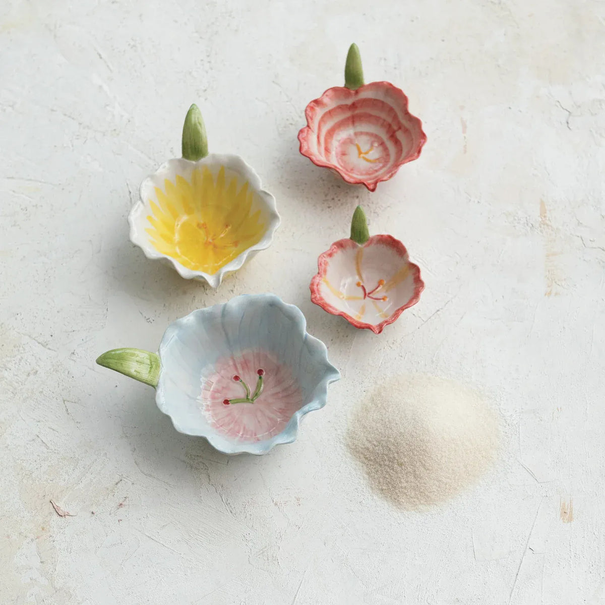 Hand-Painted Stoneware Flower Shaped Prep Bowls,