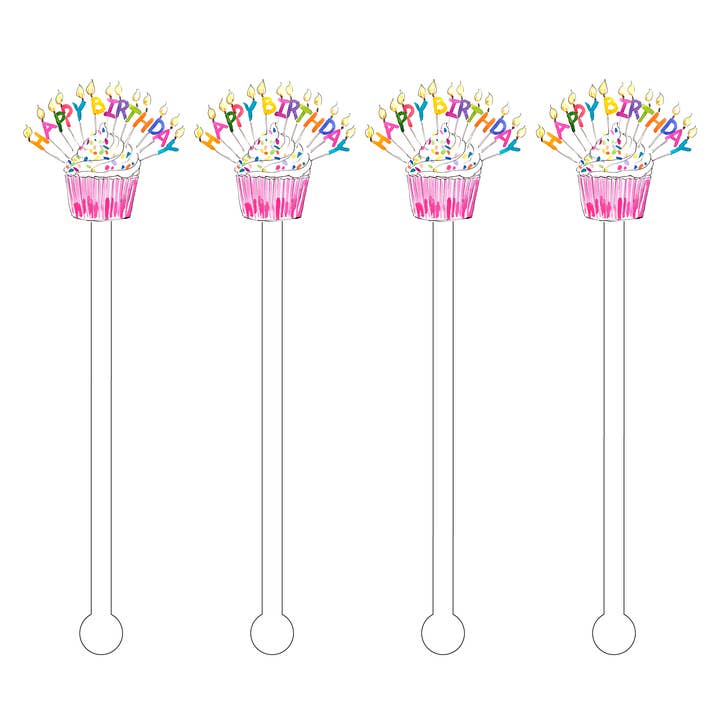 Happy Birthday Sprinkle Cupcake Acrylic Stir Sticks