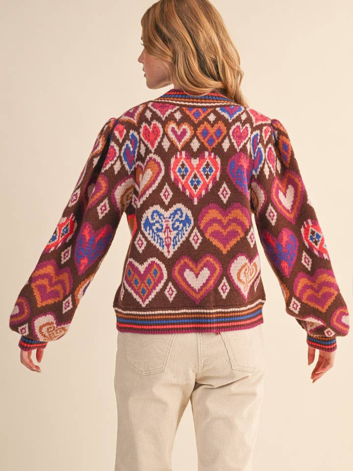 Heart Pattern Pullover in Brown Multi