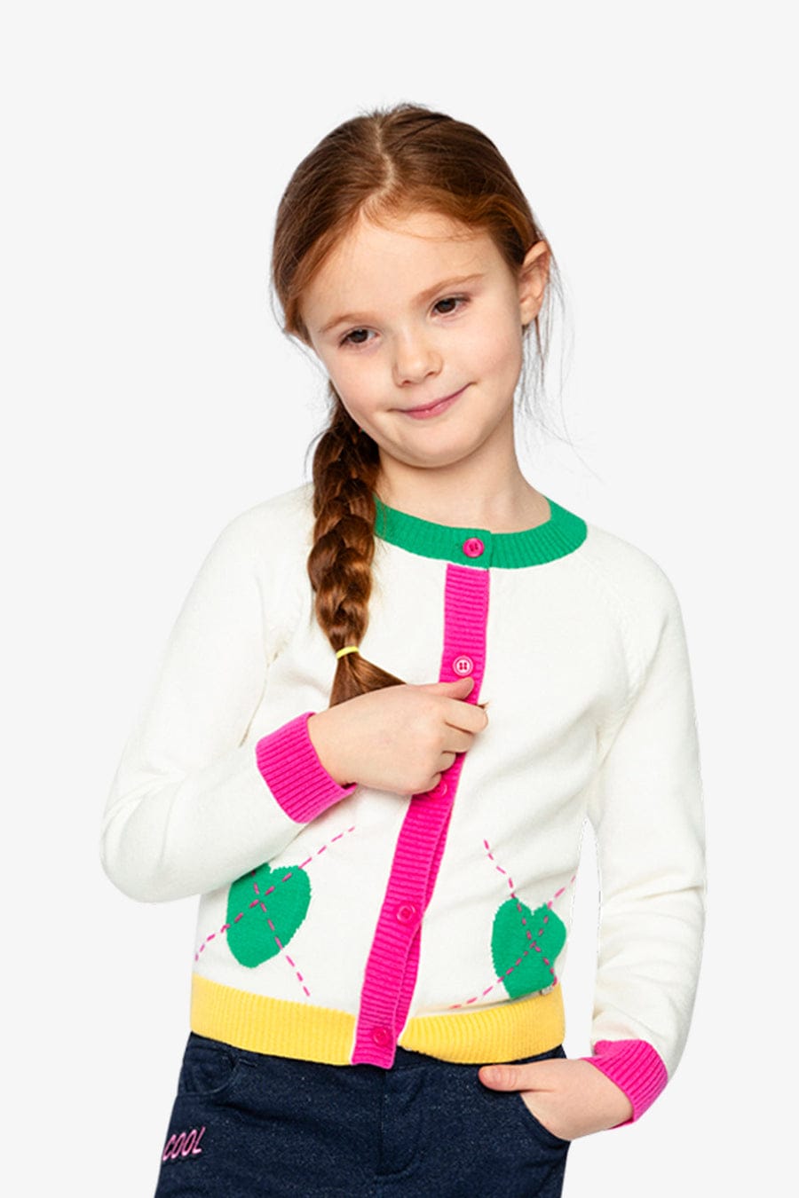 Heart Pocket Button Front Off-White Knitted Cardigan