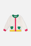 Heart Pocket Button Front Off-White Knitted Cardigan