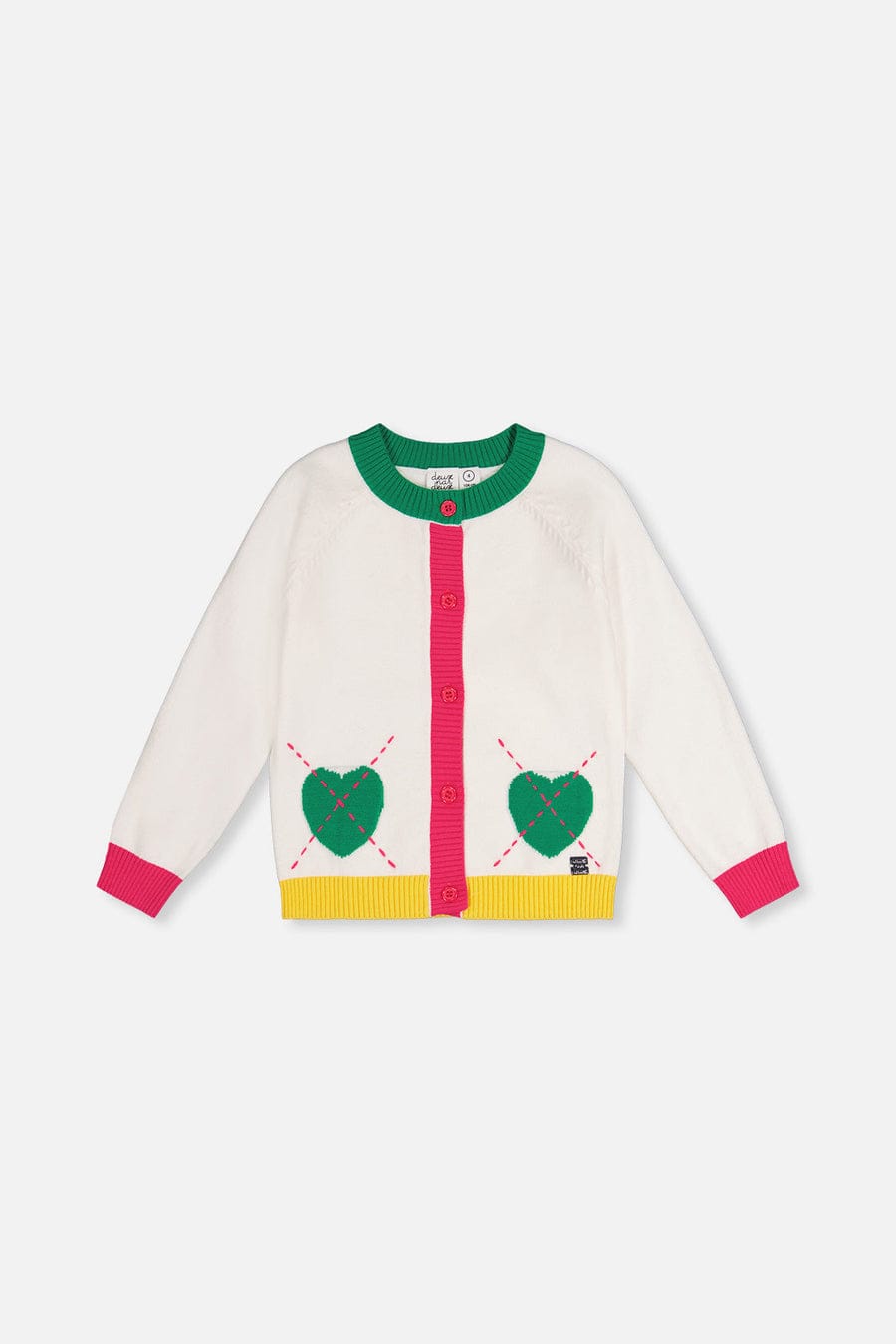 Heart Pocket Button Front Off-White Knitted Cardigan