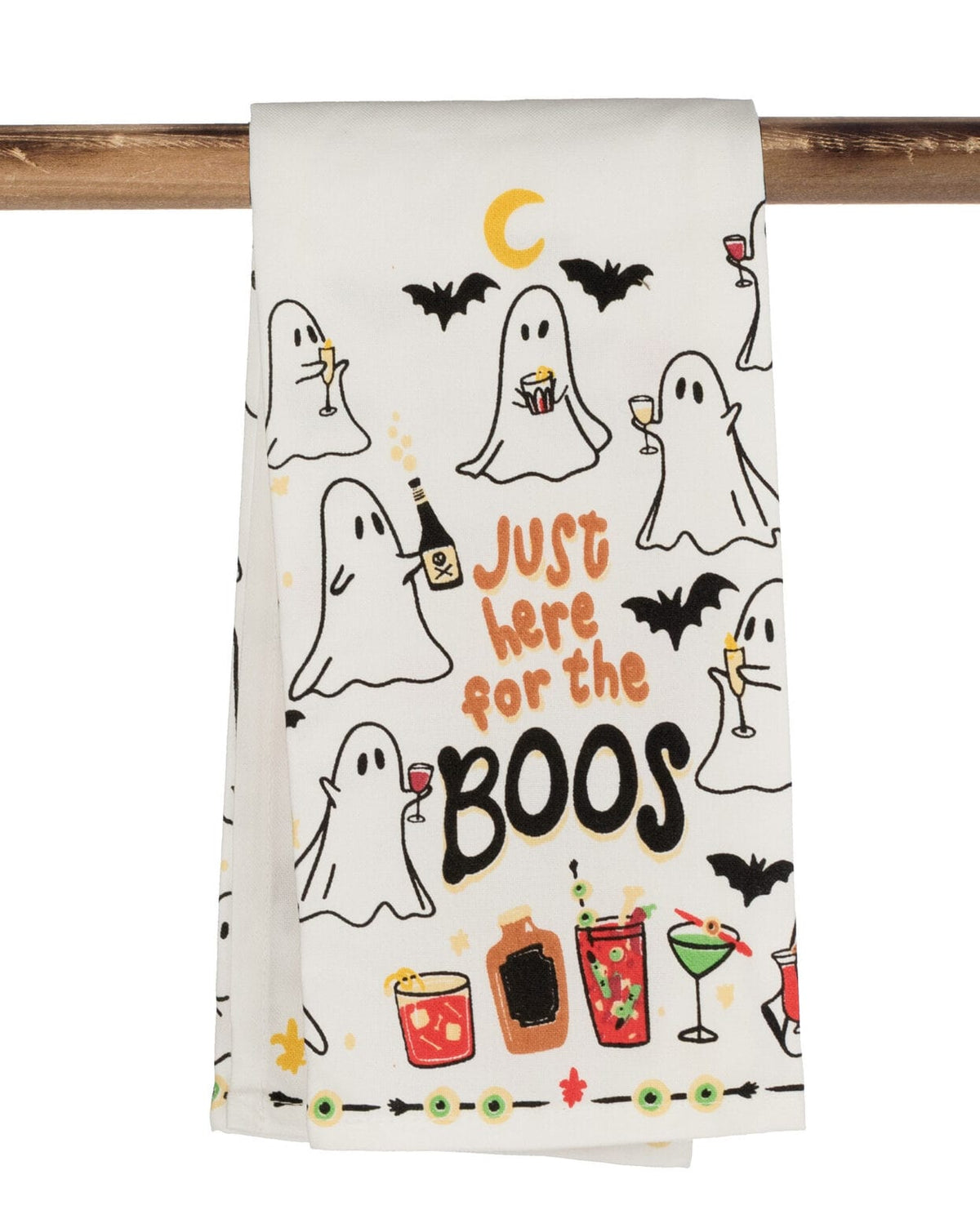 Halloween-themed towel with ghosts and drinks