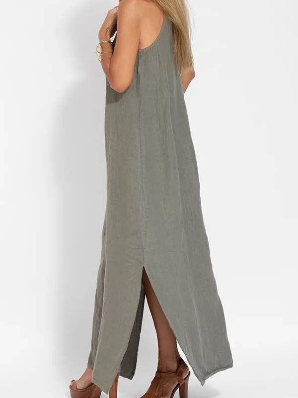 High Neck Cami Gauze Maxi Dress in Olive