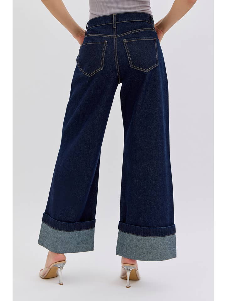 Highrise Cuffed Wide leg w/ Rhinestones