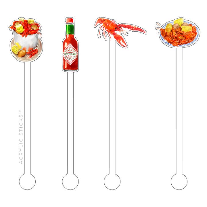 Hot & Spicy Crawfish Set 4 Acrylic Stir Sticks Combo