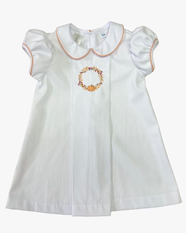 Lulu Bebe Lulu Bebe White Embroidered Pumpkin Wreath Pintuck Dress - Little Miss Muffin Children & Home