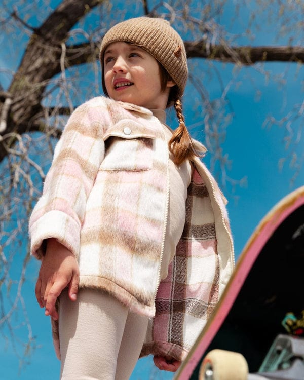 Deux Par Deux Deux Par Deux Shacket in Pink, Brown & Off White Flannel Plaid - Little Miss Muffin Children & Home