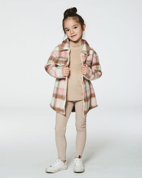 Deux Par Deux Deux Par Deux Shacket in Pink, Brown & Off White Flannel Plaid - Little Miss Muffin Children & Home