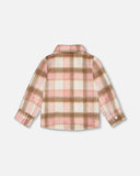 Deux Par Deux Deux Par Deux Shacket in Pink, Brown & Off White Flannel Plaid - Little Miss Muffin Children & Home