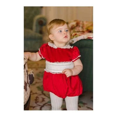 Lulu Bebe Sky Red Velvet Girl Bubble with Lace