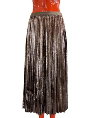 Loowie Metallic Bronze Pleated Maxi Skirt