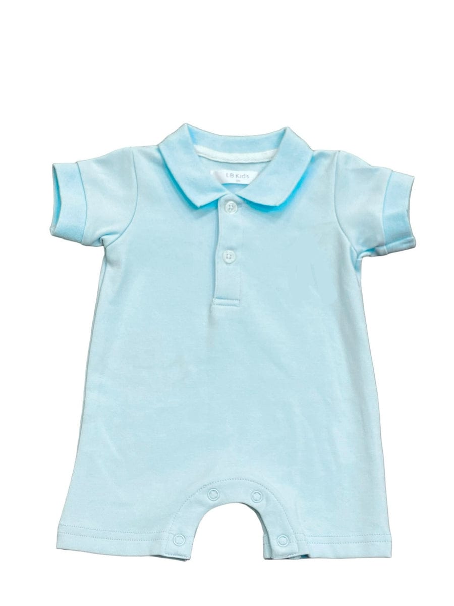 Lulu Bebe Jacob Short Sleeve Polo Romper in Aqua - Little Miss Muffin Children & Home