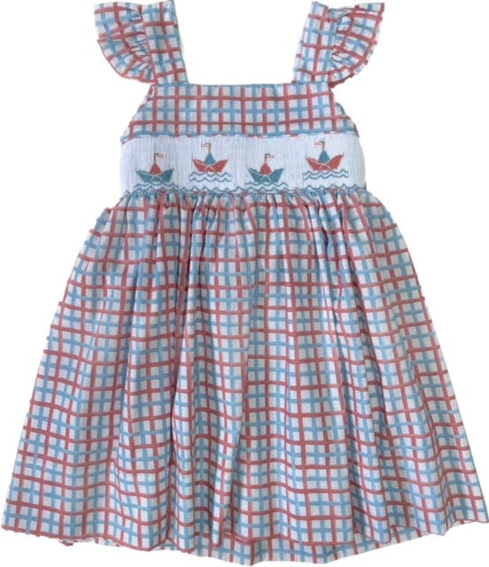 Lulu Bebe Lulu Bebe Jackie Paper Boat Smocked Angel Sleeve Dress - Little Miss Muffin Children & Home