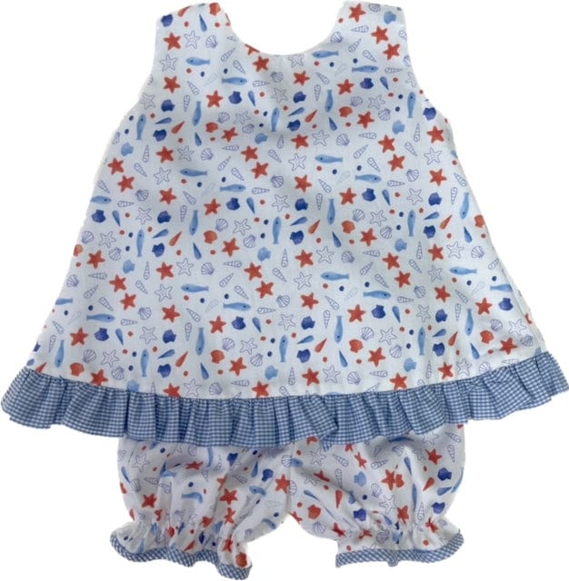 Lulu Bebe Lulu Bebe Abby Seashell Print Bloomer Set with Blue Gingham Ruffle - Little Miss Muffin Children & Home