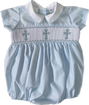 Lulu Bebe Lulu Bebe Noah Collared Bubble with Smocked Crosses - Little Miss Muffin Children & Home