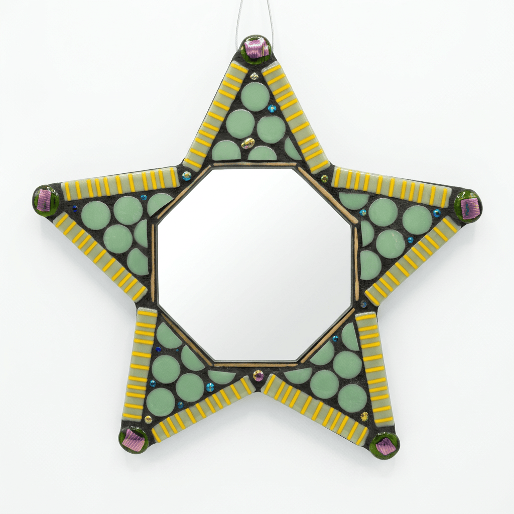 Ginger Kelly Glass Hand Blown Glass Round Mosaic Green Star Tile with Mirror - Little Miss Muffin Children & Home