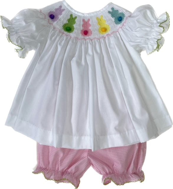 Lulu Bebe Bunny Tails Smocked Emma Bishop Top & Bloomer Set Lulu Bebe Bunny Tails Smocked Emma Bishop Top & Bloomer Set