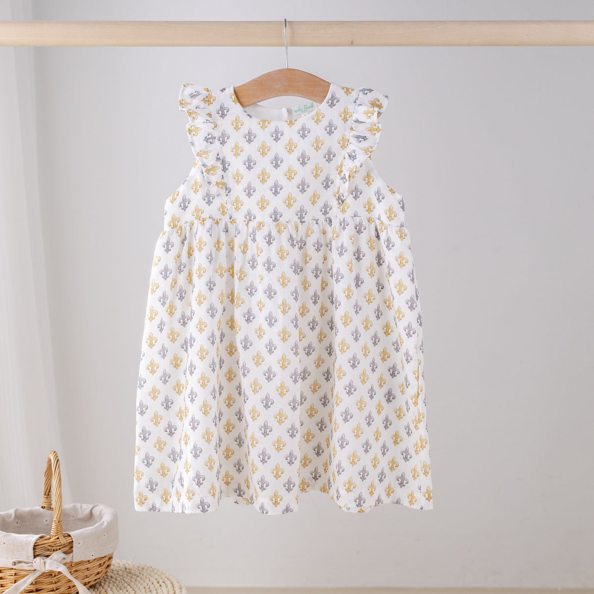 Black and Gold Fleur de Lis Organic Muslin Dress