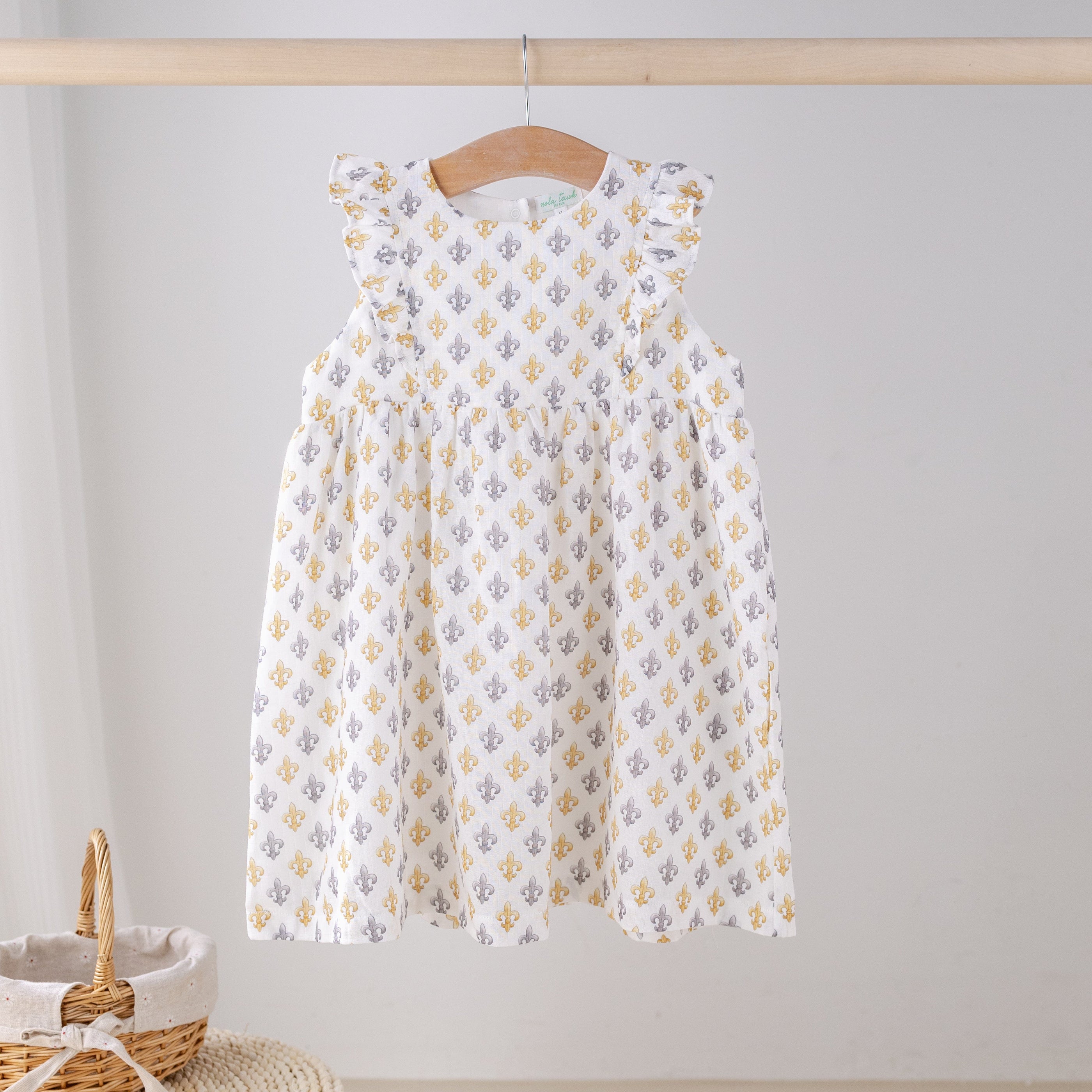 Black and Gold Fleur de Lis Organic Muslin Dress