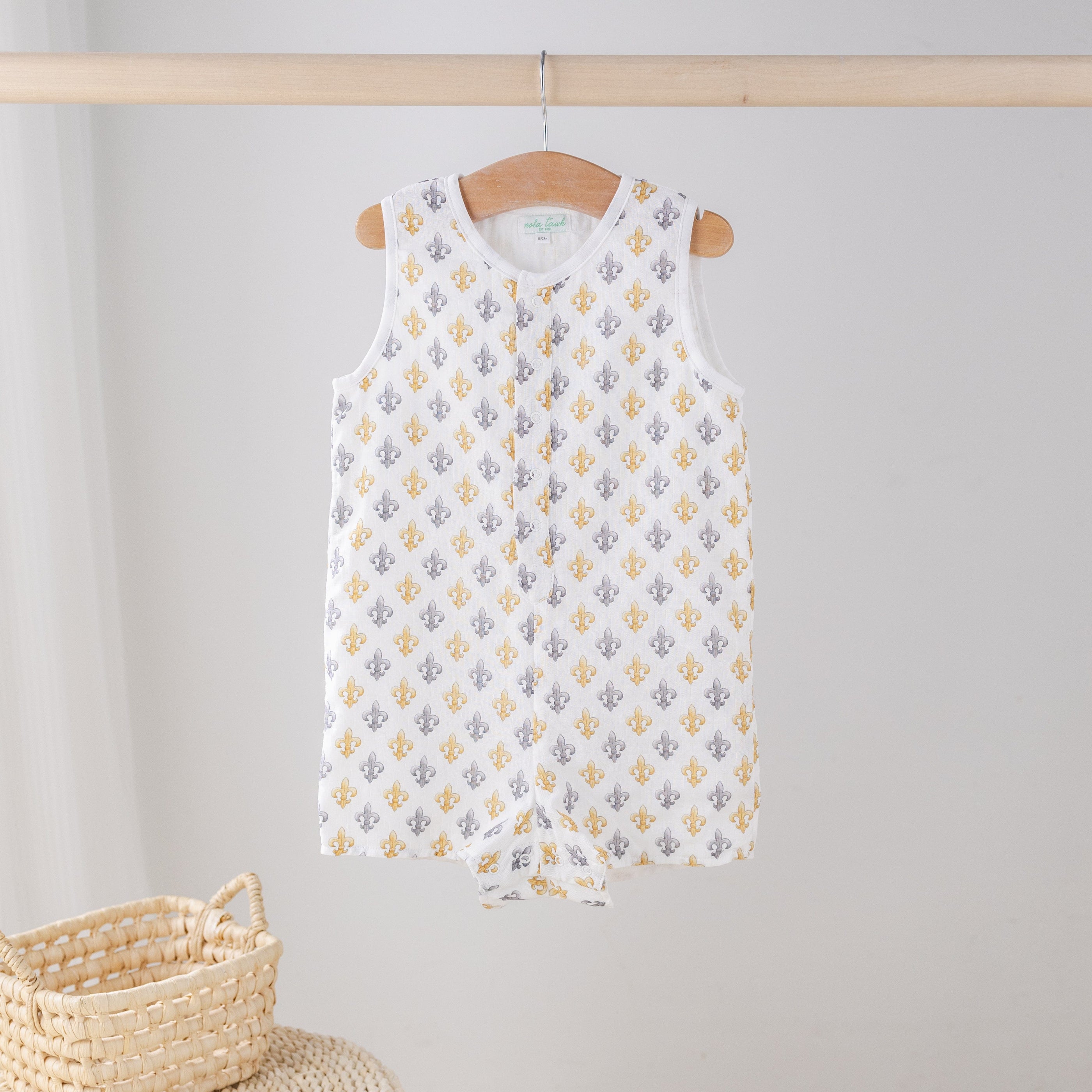 Black and Gold Fleur de Lis Organic Muslin Shortall